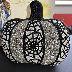 Skull & Bones Halloween beaded black spider accent pillow